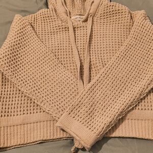 Cozy Waffle Knit Cowl Neck Sweater - Tan